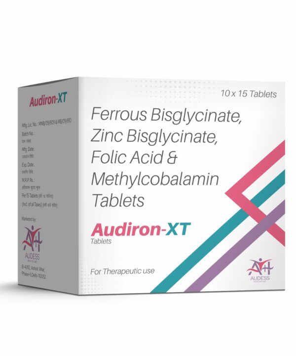 Ferrous Bisglycinate, Zinc Bisglycinate, Folic Acid & Methylcobalamin Tablets - Audiron-XT - Audess Health Care