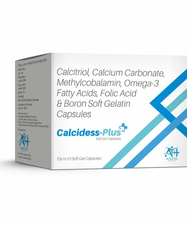 Omega 3 Fatty Acids, Methylcobalamin, Folic Acid, Boron & Calcium Soft Gelatin Capsules - Calcidess-Plus - Audess Health Care