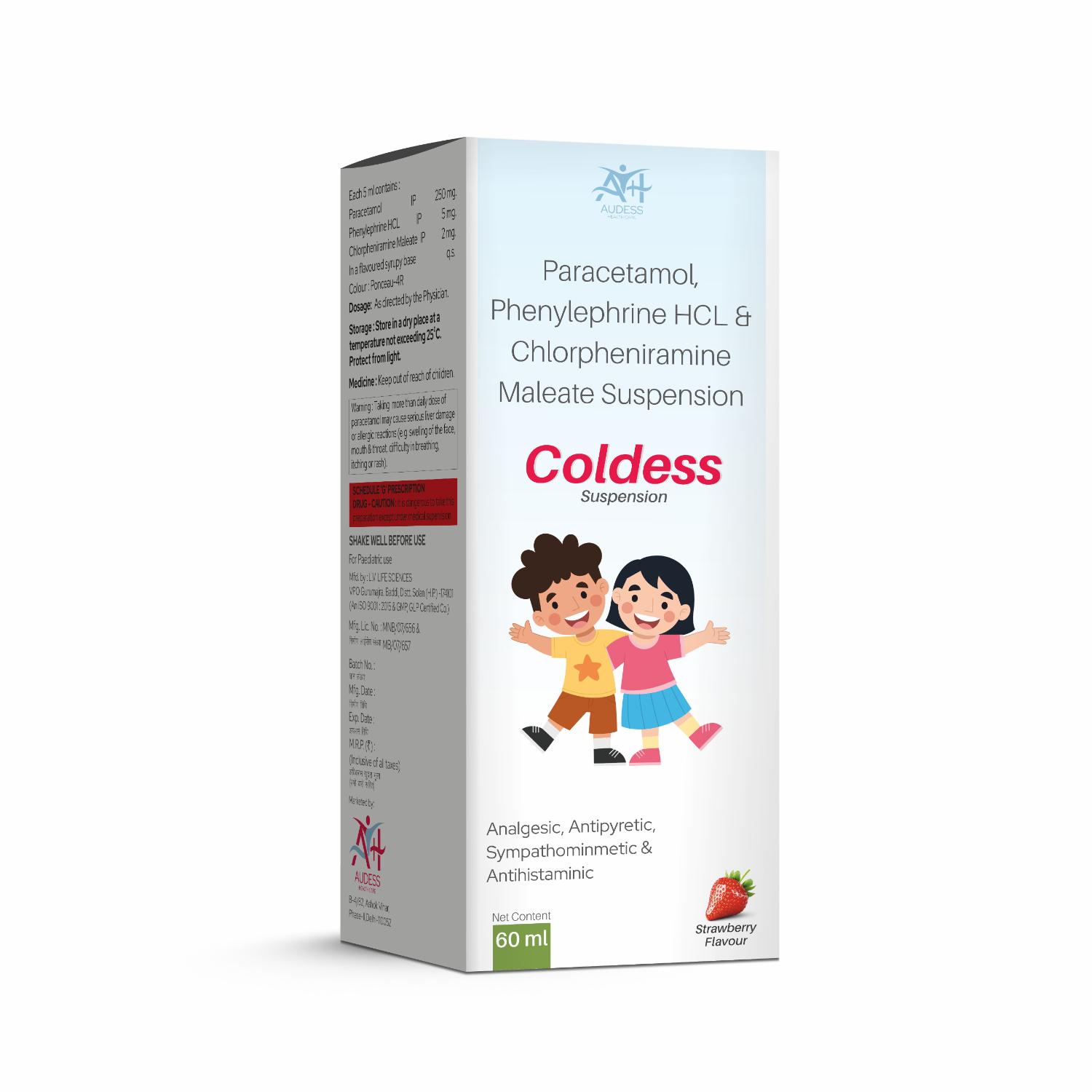 Paracetamol, Phenylephrine Hydrochloride & Chlorpheniramine Maleate Suspension - Coldess - Audess Health Care