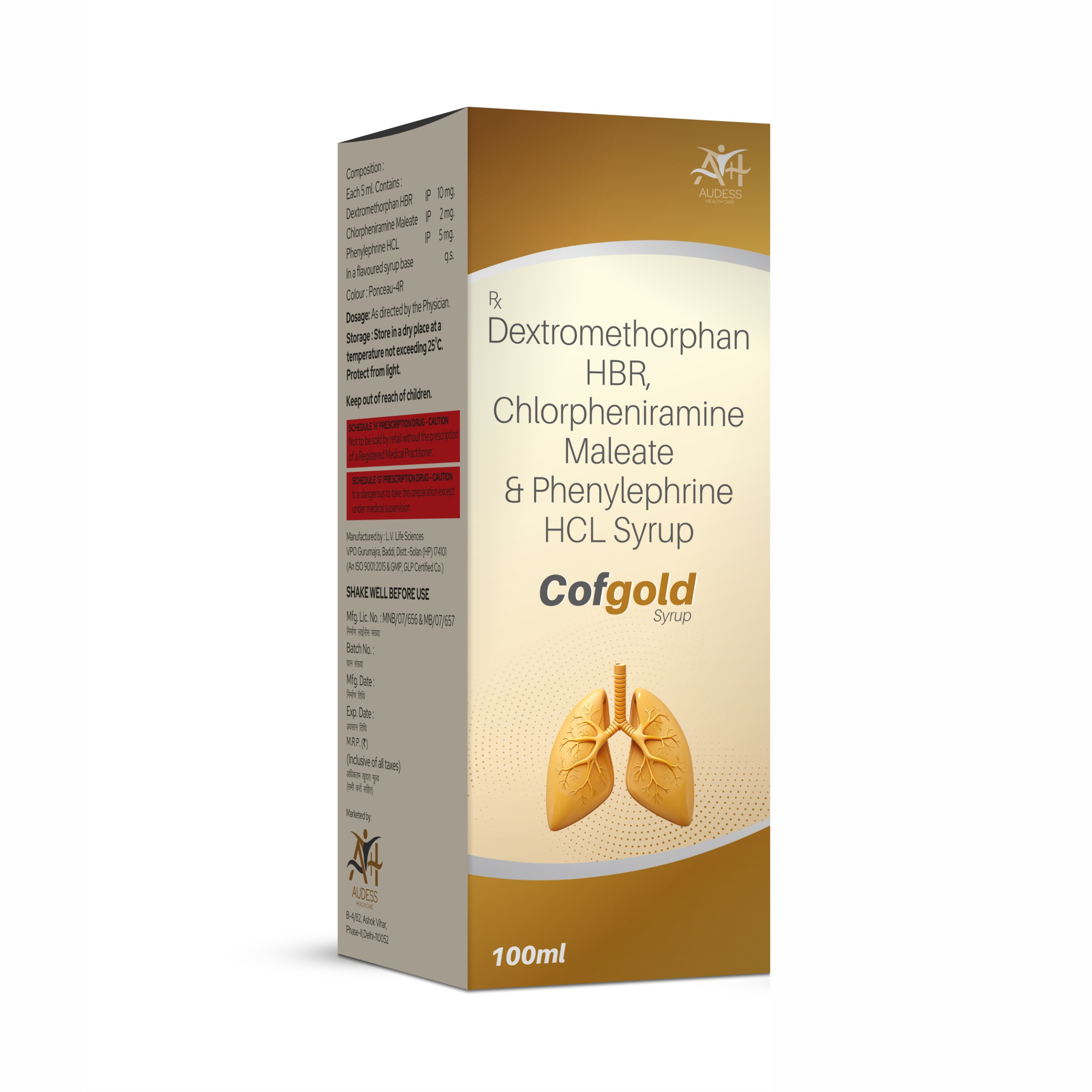 Dextromethorphan Hydrobromide, Chlorpheniramine Maleate & Phenylephrine Hydrochloride Syrup - Cofgold - Audess Health Care
